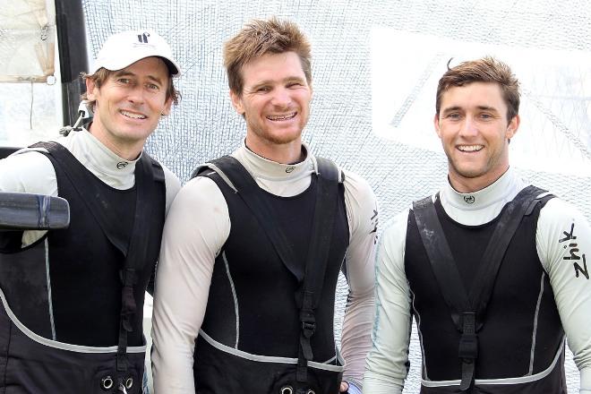 NSW champions for 2015-2016 (left to right) Michael Coxon, Trent Barnabas, Dave O'Connor - 2015 NSW 18ft Skiff Championship © Frank Quealey /Australian 18 Footers League http://www.18footers.com.au